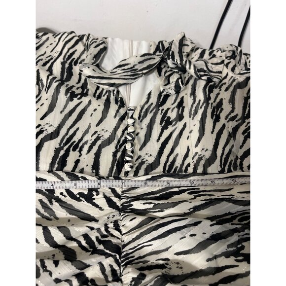 BARDOT Black White Ruched Zebra Print Long Sleeve Flared Hem|Party Dress  US 6 - Picture 8 of 14